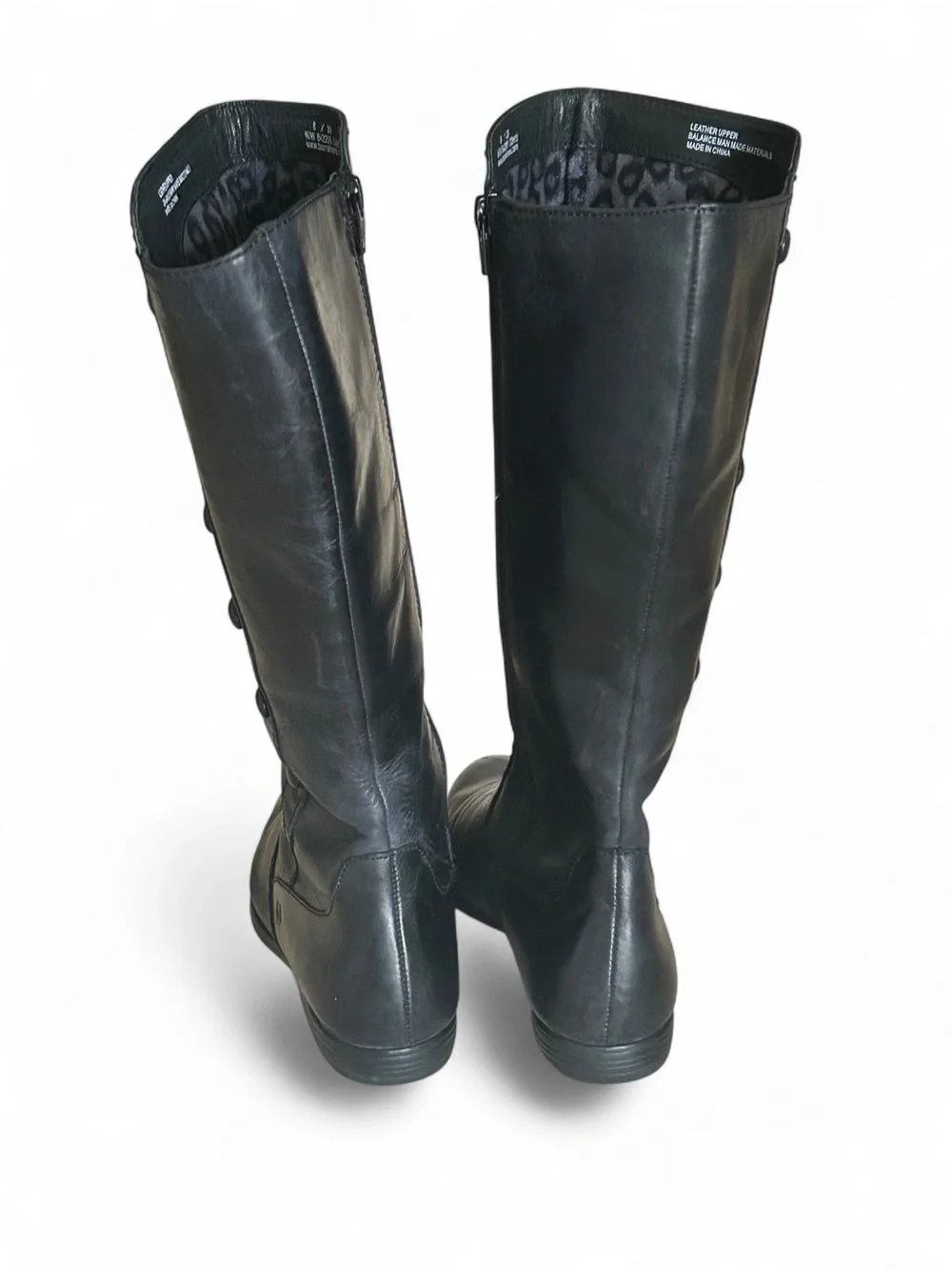 BORN Black Leather Knee-High Riding Boots Leopard Fur Lined Size 8